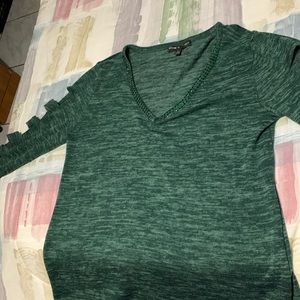 Always Indigo Cashmere Large Women's Green Long Sleeve Cutout V Neck Shirt